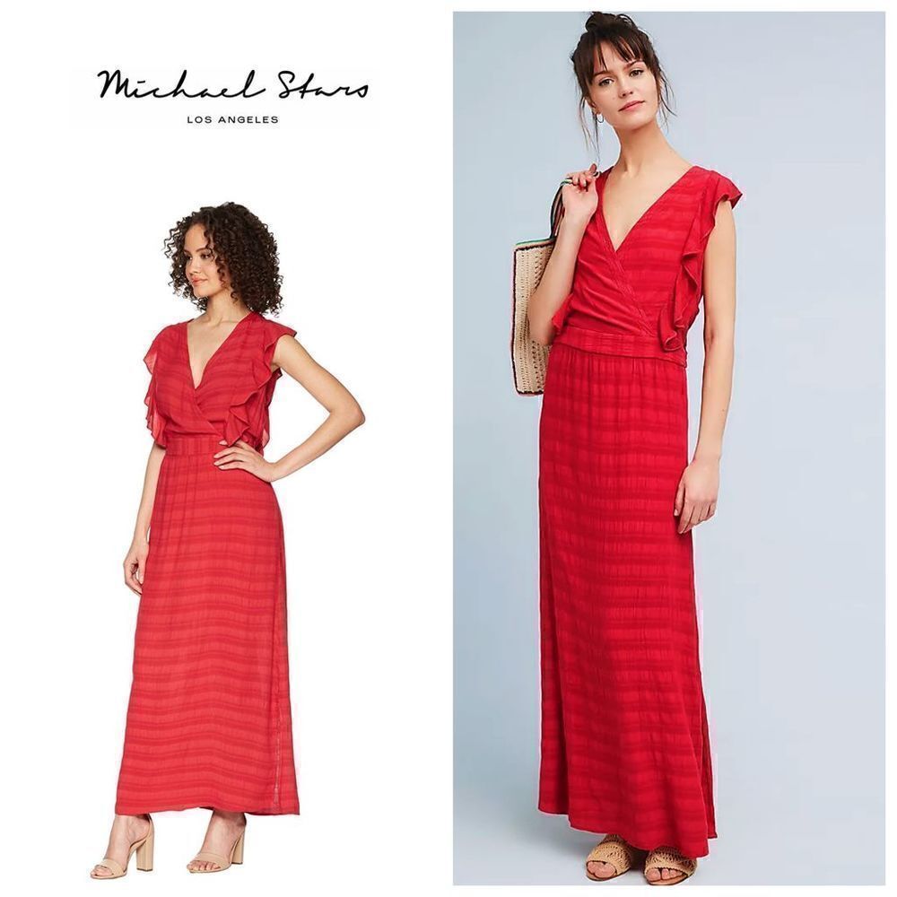 New. Michael Stars Flutter-Sleeve Maxi Dress